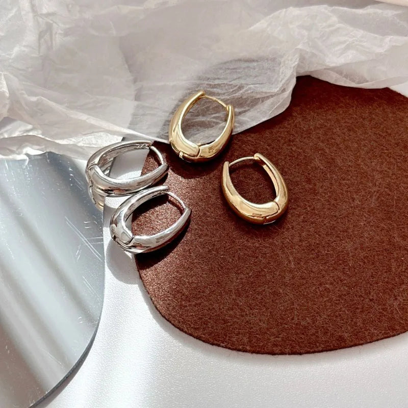 2Pcs New Classic Gold Color Plated Metal Hoop Earrings For Women, Fashion Jewelry Temperament Girls Daily Wear Stud Earrings