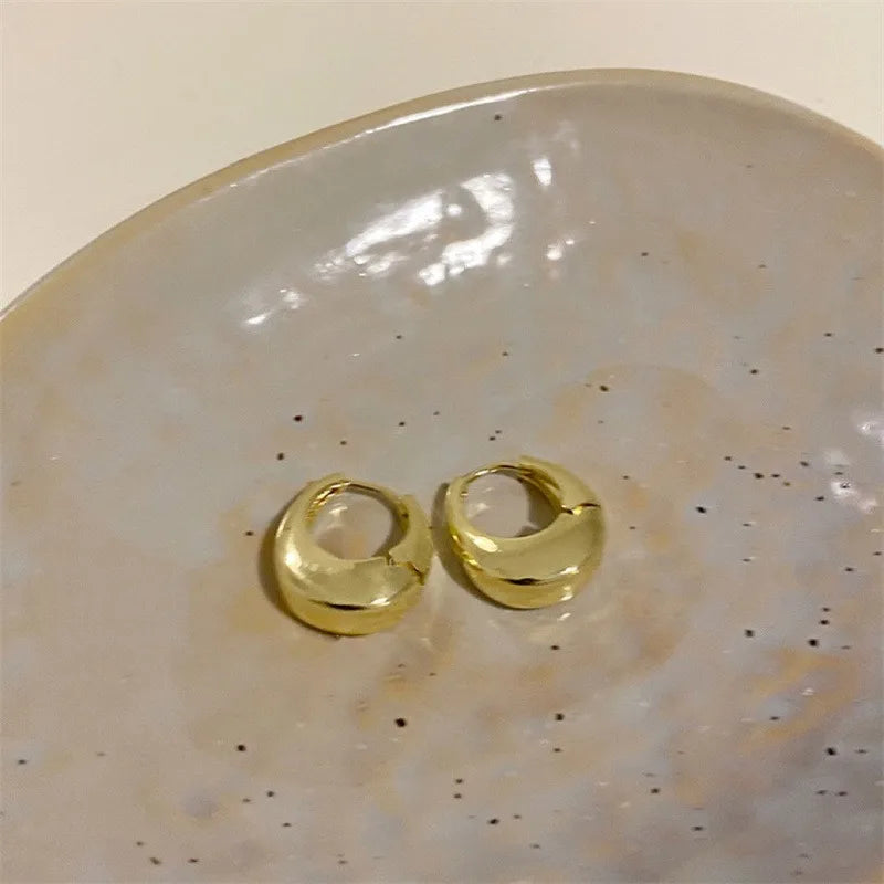 2Pcs New Classic Gold Color Plated Metal Hoop Earrings For Women, Fashion Jewelry Temperament Girls Daily Wear Stud Earrings