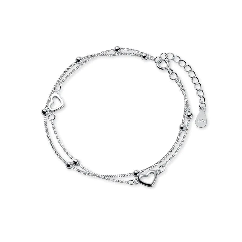 S925 Silver Double Layer Heart Bracelet