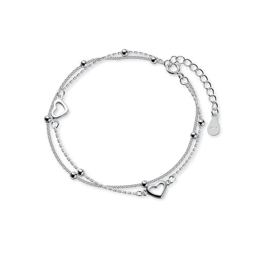 S925 Silver Double Layer Heart Bracelet