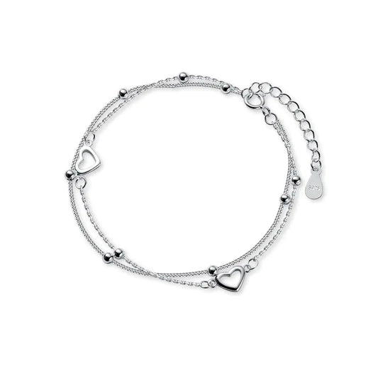 S925 Silver Double Layer Heart Bracelet