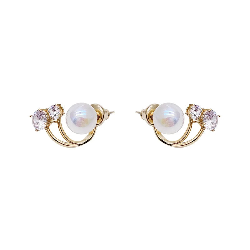 Korean Earing Pearl Claw Ear Hook Clip Earrings for Women Gold Color Zircon Crystal Earrings Fashion Jewelry New Year Gift