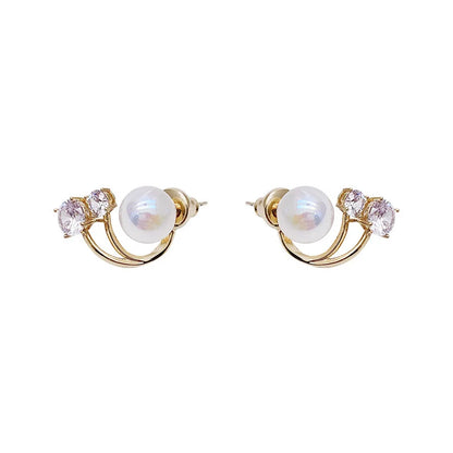 Korean Earing Pearl Claw Ear Hook Clip Earrings for Women Gold Color Zircon Crystal Earrings Fashion Jewelry New Year Gift